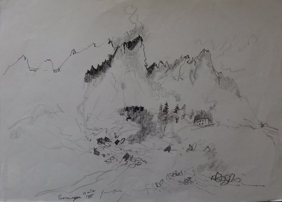 Bernard Gantner Courmayeur Dessin Original Au Crayon Noir Signé