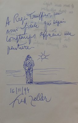 Fred Zeller Soleil Levant Dessin Original Au Stylo Bille Signé