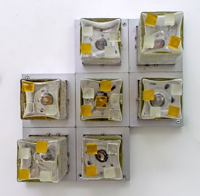 Paire De Appliques Murales En Verre Brutalistes Par Albano Poli Pour Poliarte Italie Annees 1970