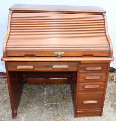Antique Mahogany Single Pedestal Roll Top Desk 1910s Bei Pamono