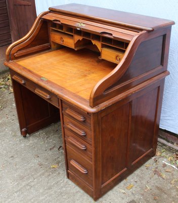 Antique Mahogany Single Pedestal Roll Top Desk 1910s Bei Pamono