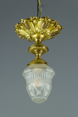 French Neoclassical Style Brass And Frosted Glass Ceiling Lamp