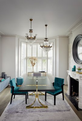 Art Deco Style Black Ebony Finish and Ribbed Velvet Atena Dining
