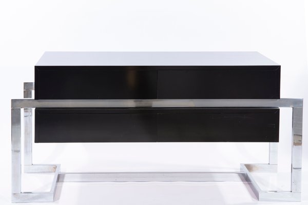 French Black Lacquered Wood And Steel Dresser 1950s For Sale At
