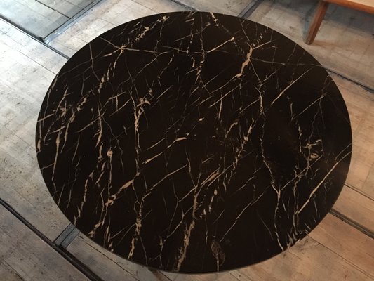 Small Mid Century Marble Coffee Table, Black Marble Small Coffee Tables