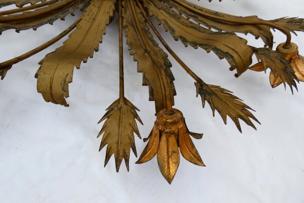 Large Golden Palm Ceiling Lamp 1960s