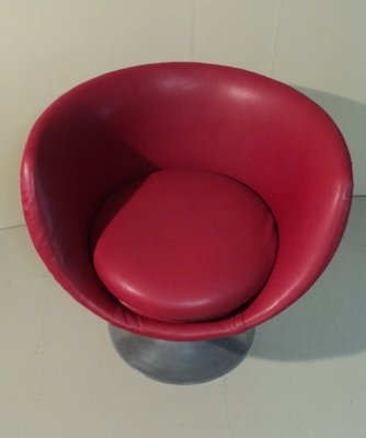 Italian Red Vinyl Egg Swivel Chair From Officinadiricerca 1960s