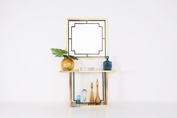 Hollywood Regency Brass Console Table Mirror 1970s Set Of 2 Hollywood Regency Brass Console Table