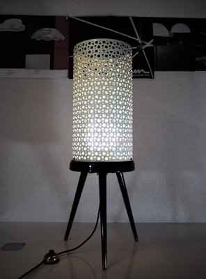 Glass Tripod Floor Lamp 1950s, Pierced Metal Table Lamp