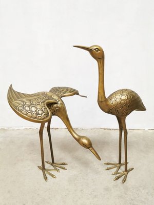 Antique Brass Crane Bird Figurine Original Old Hand Crafted Engraved