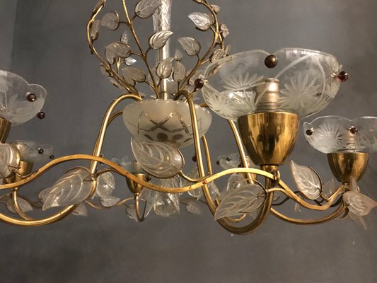 Murano Glass 5 Arm Chandelier, 1940s Murano Glass 5 Arm Chandelier, 1940s