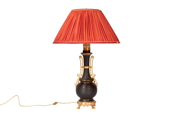 Antique Dark Brown Sheet Metal And Gilt, Dark Red Table Lamp Shades