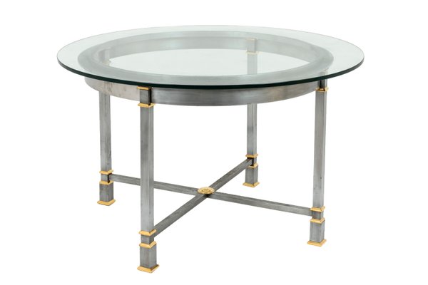 Table à Manger Ovale Vintage Verre Et Acier 180cm – Années 70
