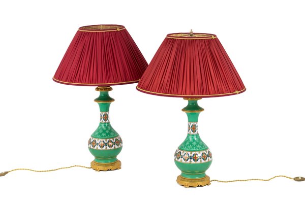 Lampes De Bureau Anciennes En Porcelaine Verte Bronze Annees 1880 Set De 2 En Vente Sur Pamono