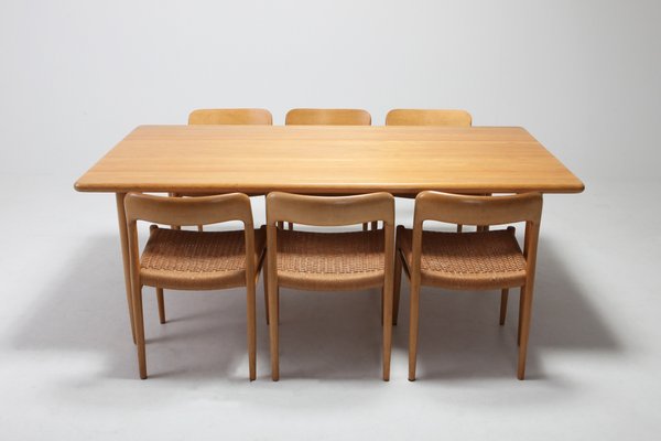 Scandinavian Oak Dining Table Chairs Set By Niels Otto Moller