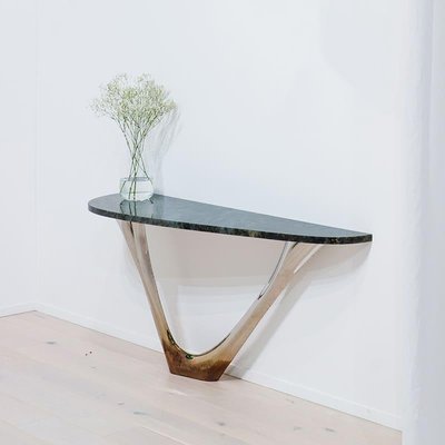 Brushed Stainless Steel Mono Console Table With Concrete Top By