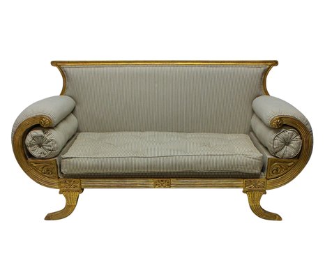 Antikes Englisches Regency Sofa Mit Vergoldetem Holzgestell
