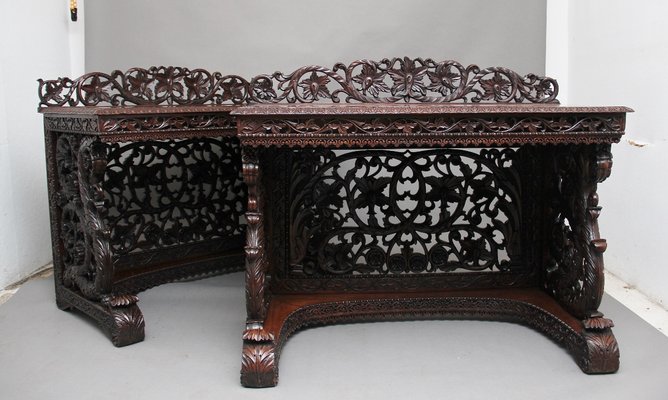 19th Century Carved Console Tables Set, Indian Console Table
