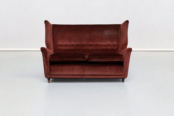 Italian Red Corduroy Velvet 2 Seater Sofa By Melchiorre Bega