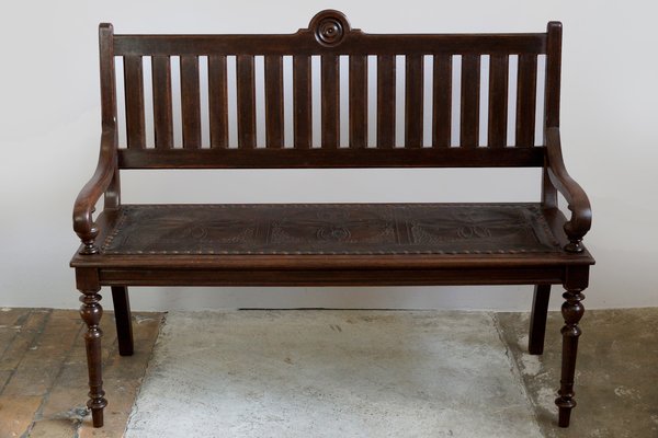 Antique Art Nouveau Embossed Leather Bench For Sale At Pamono