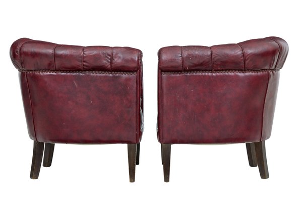 Mid Century Red Leather Club Chairs 1950s Set of 2 for sale at