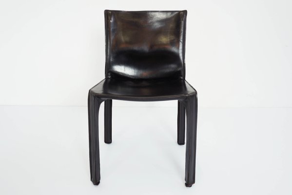 Model Cab 412 Black Leather Side Chairs By Mario Bellini For