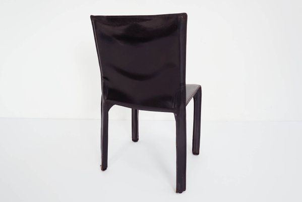 Model Cab 412 Black Leather Side Chairs By Mario Bellini For