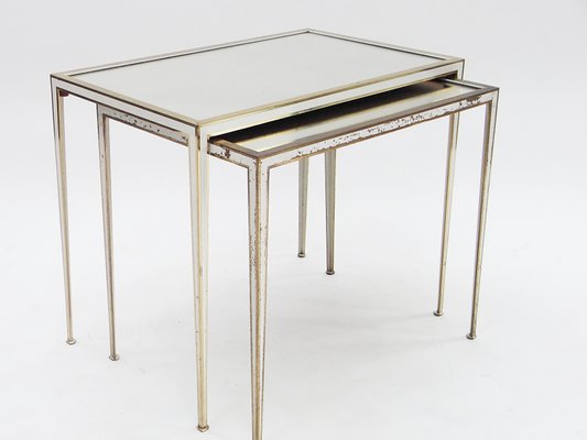 Vintage Lacquered Brass And Mirror Nesting Tables From Maison