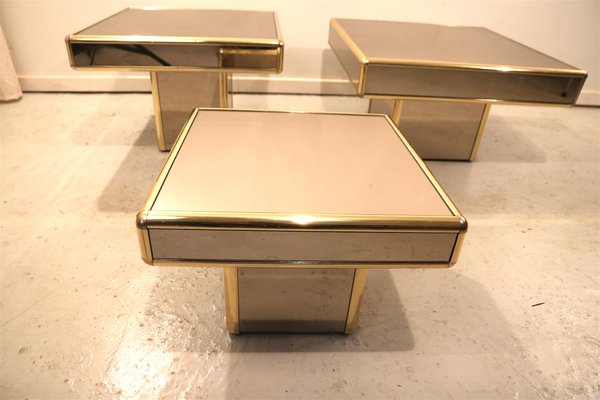 Italian Mirrored Glass Coffee Tables, Mirrored Coffee Table Set Of 3