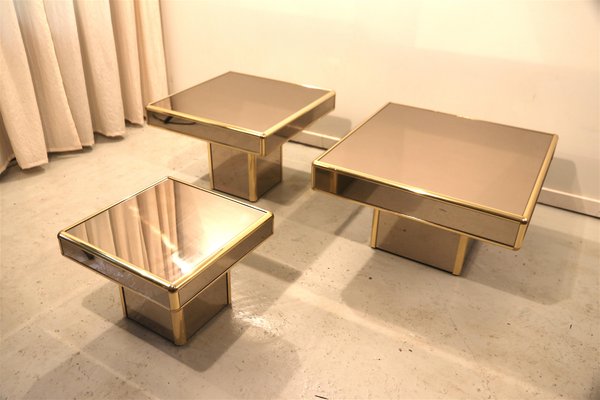 Italian Mirrored Glass Coffee Tables, Mirrored Coffee Table Set Of 3