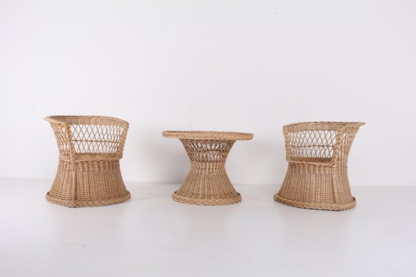 Wicker Table And Chair Set 1960s Set Of 3 For Sale At Pamono