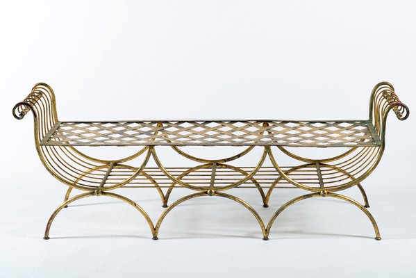 French Wrought Iron And Gilded With Gold Leaf Bench 1948 For Sale