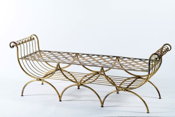 French Wrought Iron And Gilded With Gold Leaf Bench 1948 For Sale