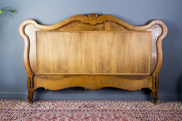 French Carved Walnut Bed Frame 1920s, Vintage Super King Bed Frame
