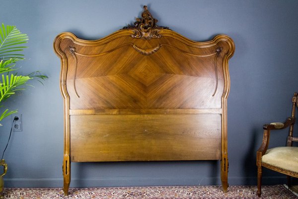 French Carved Walnut Bed Frame 1920s, Vintage Style Bed Frame