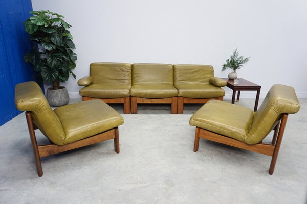 Dutch Oak And Leather Modular Sofa 1960s