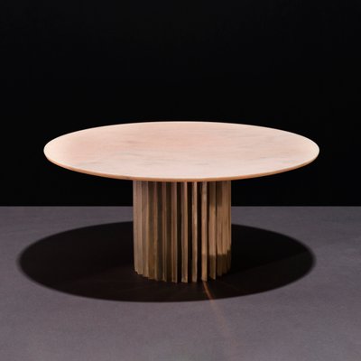 Round Pink Marble and Cast Bronze Pedestal Doris Dining Table by Fred Juul