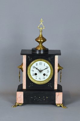 Orologio Da Camino Antico In Ardesia E Marmo Francia In Vendita