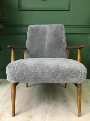 Mid Century Gray Sheepskin Armchair for sale at Pamono