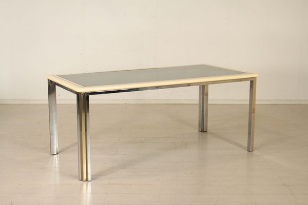 Steel Lacquered Smoked Glass And Brass Dining Table 1970s For Sale At Pamono