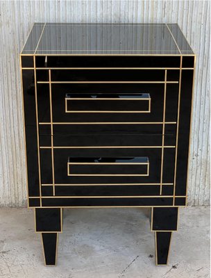 Handmade Black Crystal And Brass Nightstands With Two Drawers By