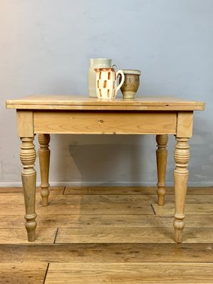 Antique English Pine Wood And Beech Folding Dining Table For Sale