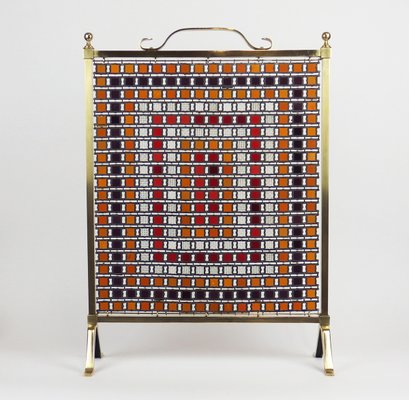 Antique Arts Crafts Bronze And Glass Fire Screen For Sale At Pamono