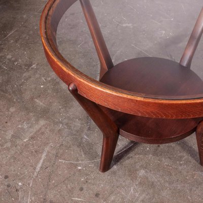 Round Dark Oak Side Table By Kozelka, Vintage Dark Oak Side Tables