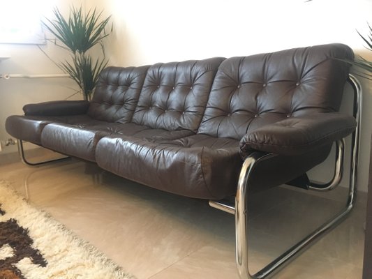 mid century swedish chrome and leather sofa by johann bertil haggstrom