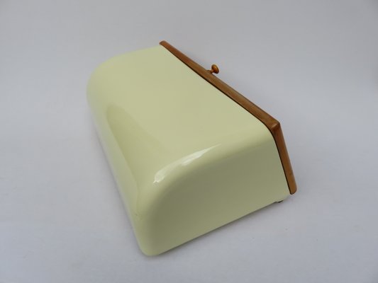 Mid Century Beige Ceramic And Wood Bread Box From Wachtersbach