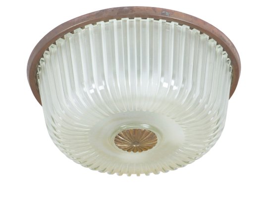 Italian Glass And Brass Flush Mount Ceiling Lamp 1950s For Sale At Pamono
