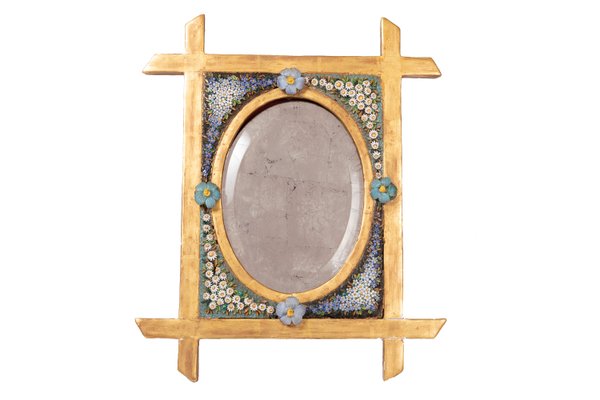 Kleiner Spiegel aus Mosaik & vergoldetem Holz, 19. Jh bei Pamono