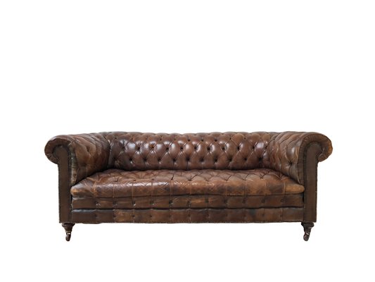 Antique Brown Leather Chesterfield Sofa For Sale At Pamono