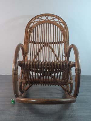 Vintage German Bamboo And Wood Rocking Chair 1950s For Sale At Pamono